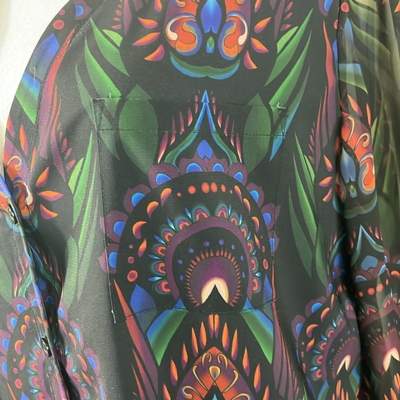 Alice + Olivia button front v neck peacock print long sleeve blouse size medium - Picture 8 of 10